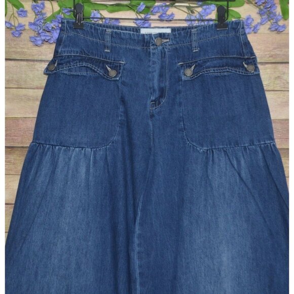 Velveret Barrel Leg Ankle Draw String Hem Blue Jeans Pants Size L 30 X 31 Pocket - Picture 2 of 12